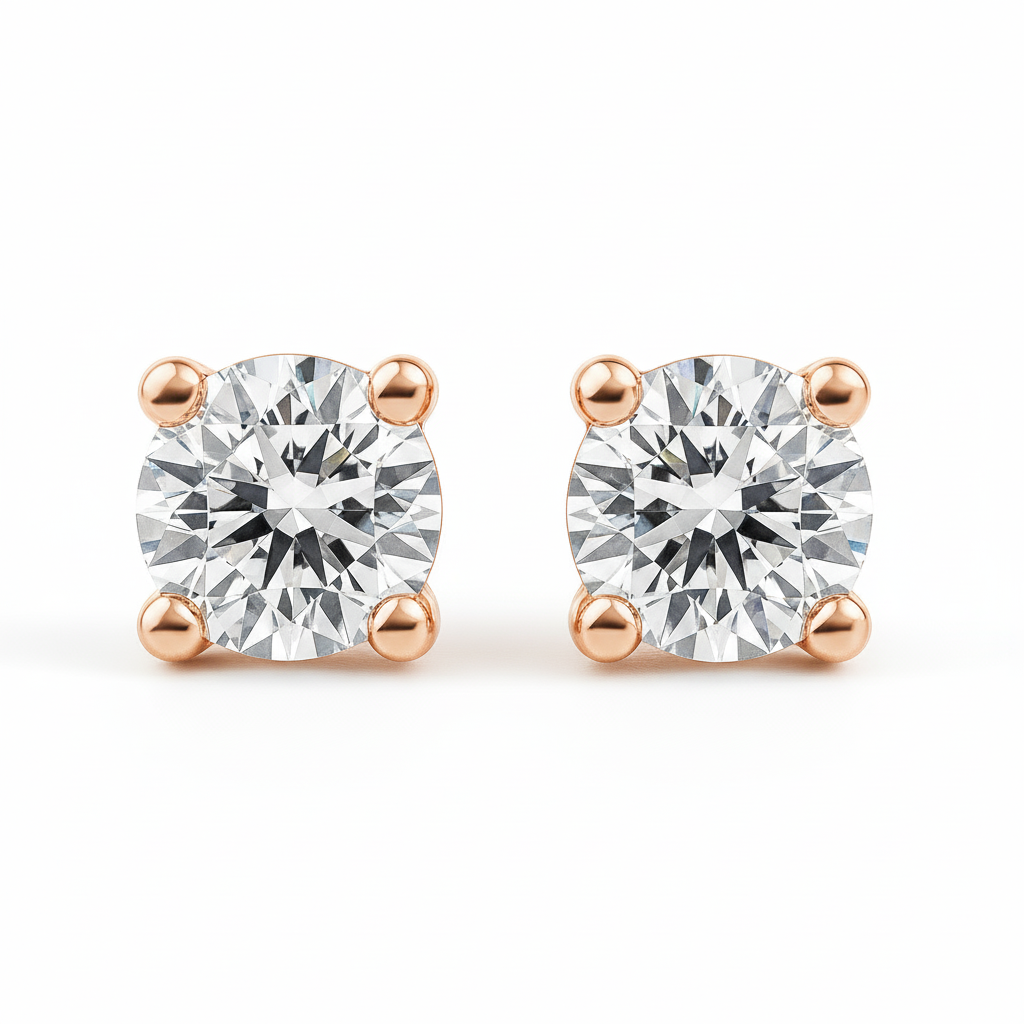 IGI Certified Round Lab Grown Diamond Solitaire Stud Earrings Rose Gold