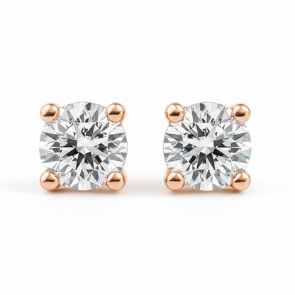 IGI Certified Round Lab Grown Diamond Solitaire Stud Earrings Rose Gold