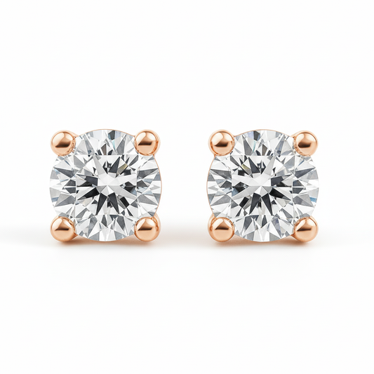 IGI Certified Round Lab Grown Diamond Solitaire Stud Earrings Rose Gold