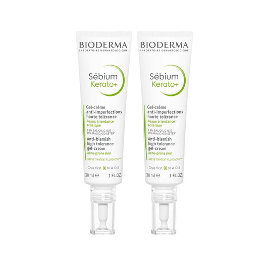 Bioderma Sebium Kerato+ Facial Moisturizer: Acne & Blemish Treatment Gel Cream, Oily Skin Hydration - 2 x 30ml