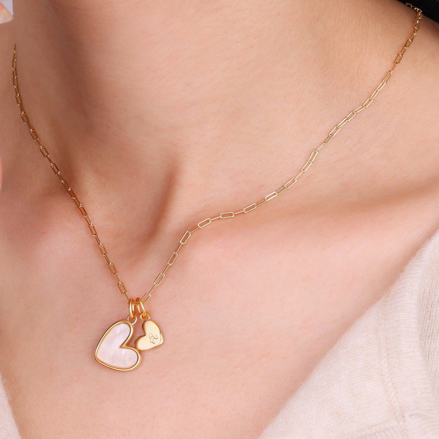 Mint & Lily Mother Of Pearl Heart Initial Necklace