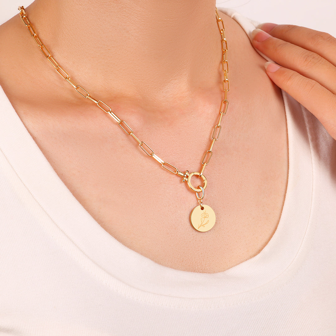 Mint & Lily Engraved Birth Flower Disc Charm