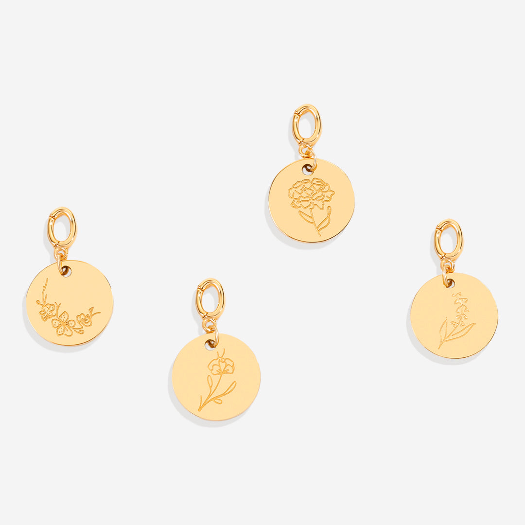 Mint & Lily Engraved Birth Flower Disc Charm