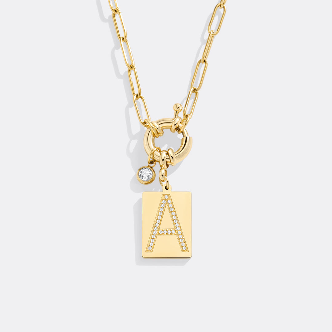 Mint & Lily Pave Initial Pendant Necklace with Paperclip Chain