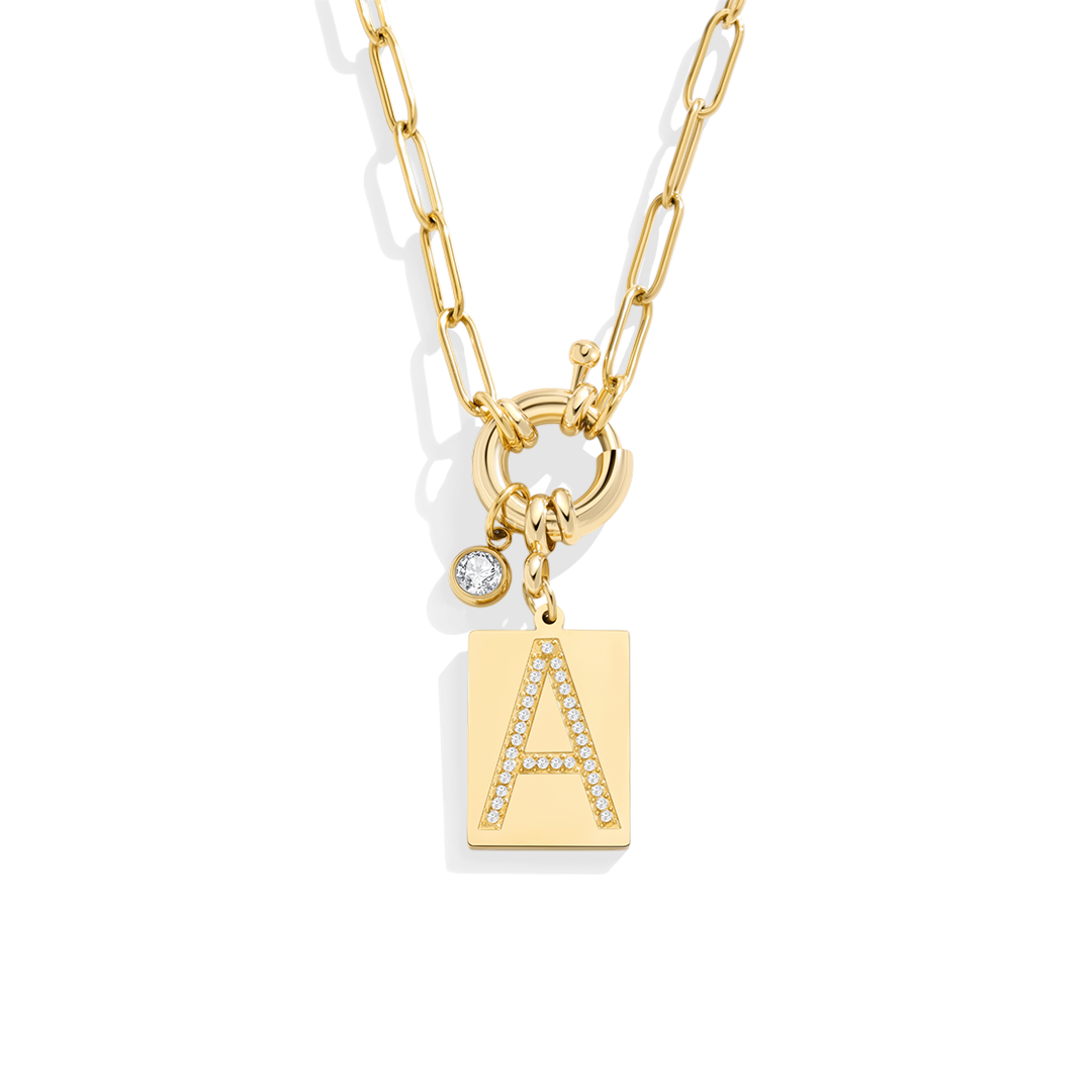 Mint & Lily Pave Initial Pendant Necklace with Paperclip Chain