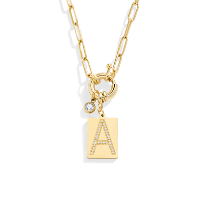 Mint & Lily Pave Initial Pendant Necklace with Paperclip Chain