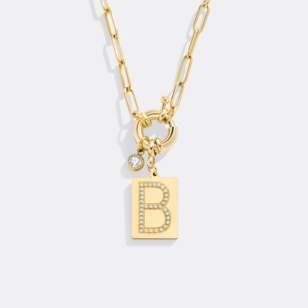 Mint & Lily Pave Initial Pendant Necklace with Paperclip Chain