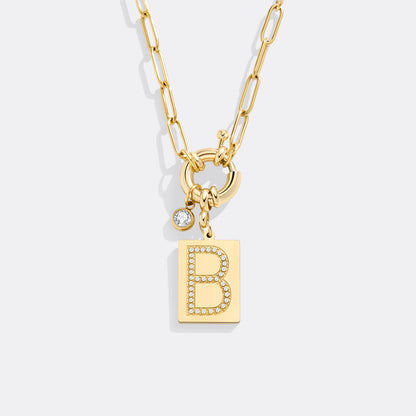 Mint & Lily Pave Initial Pendant Necklace with Paperclip Chain