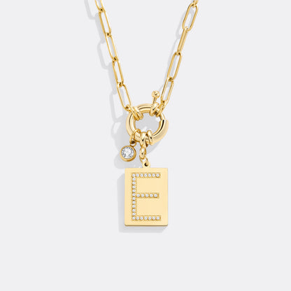Mint & Lily Pave Initial Pendant Necklace with Paperclip Chain