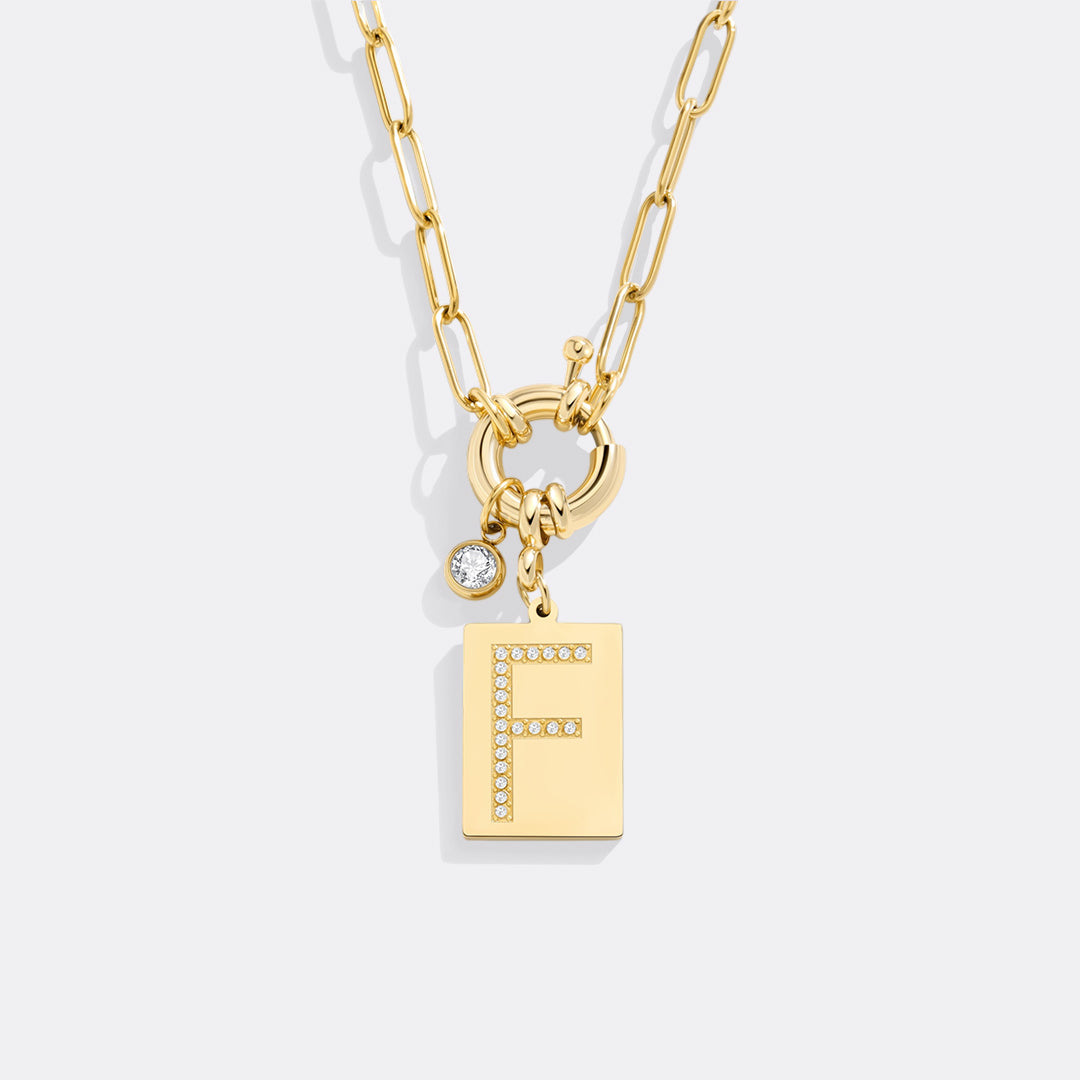 Mint & Lily Pave Initial Pendant Necklace with Paperclip Chain