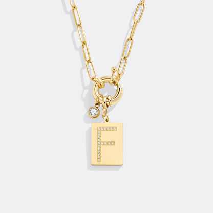 Mint & Lily Pave Initial Pendant Necklace with Paperclip Chain