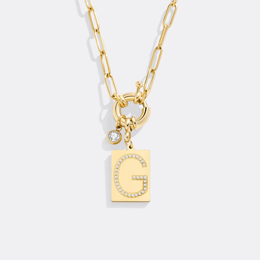 Mint & Lily Pave Initial Pendant Necklace with Paperclip Chain