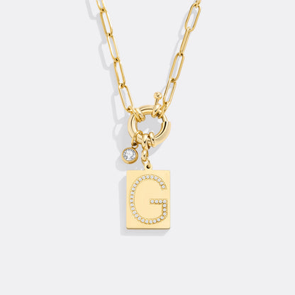 Mint & Lily Pave Initial Pendant Necklace with Paperclip Chain