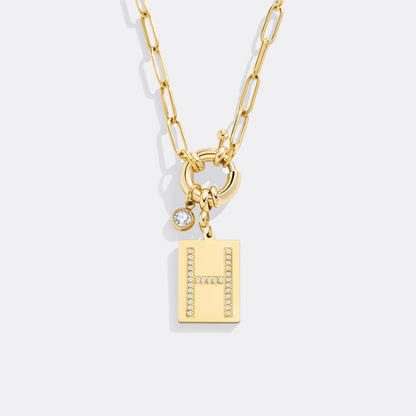Mint & Lily Pave Initial Pendant Necklace with Paperclip Chain