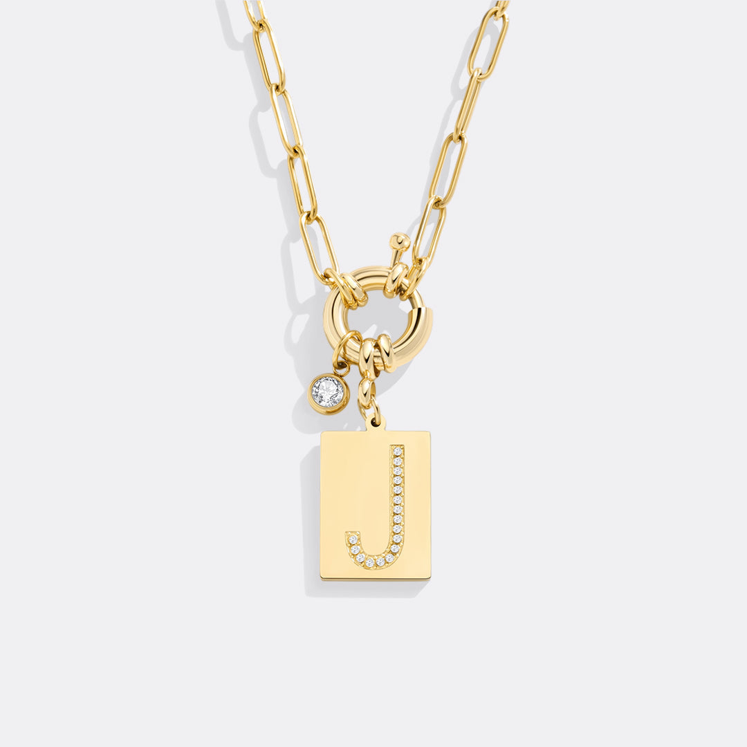 Mint & Lily Pave Initial Pendant Necklace with Paperclip Chain
