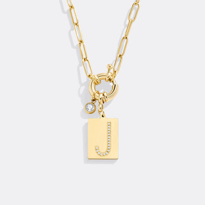 Mint & Lily Pave Initial Pendant Necklace with Paperclip Chain