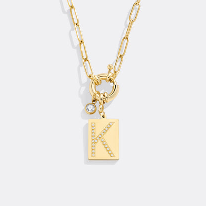 Mint & Lily Pave Initial Pendant Necklace with Paperclip Chain