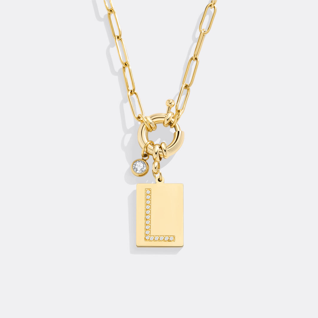 Mint & Lily Pave Initial Pendant Necklace with Paperclip Chain
