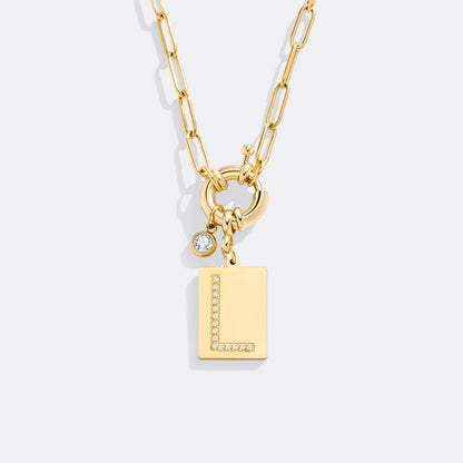Mint & Lily Pave Initial Pendant Necklace with Paperclip Chain