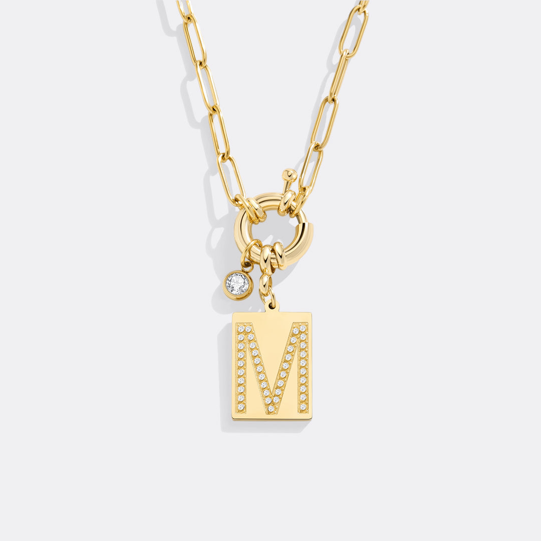 Mint & Lily Pave Initial Pendant Necklace with Paperclip Chain