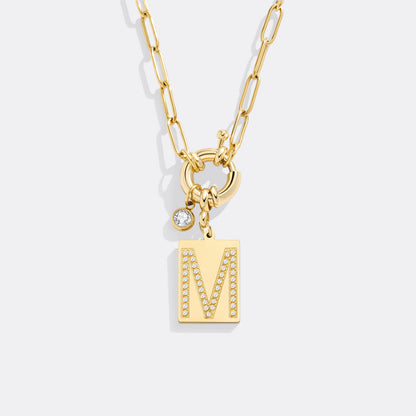 Mint & Lily Pave Initial Pendant Necklace with Paperclip Chain