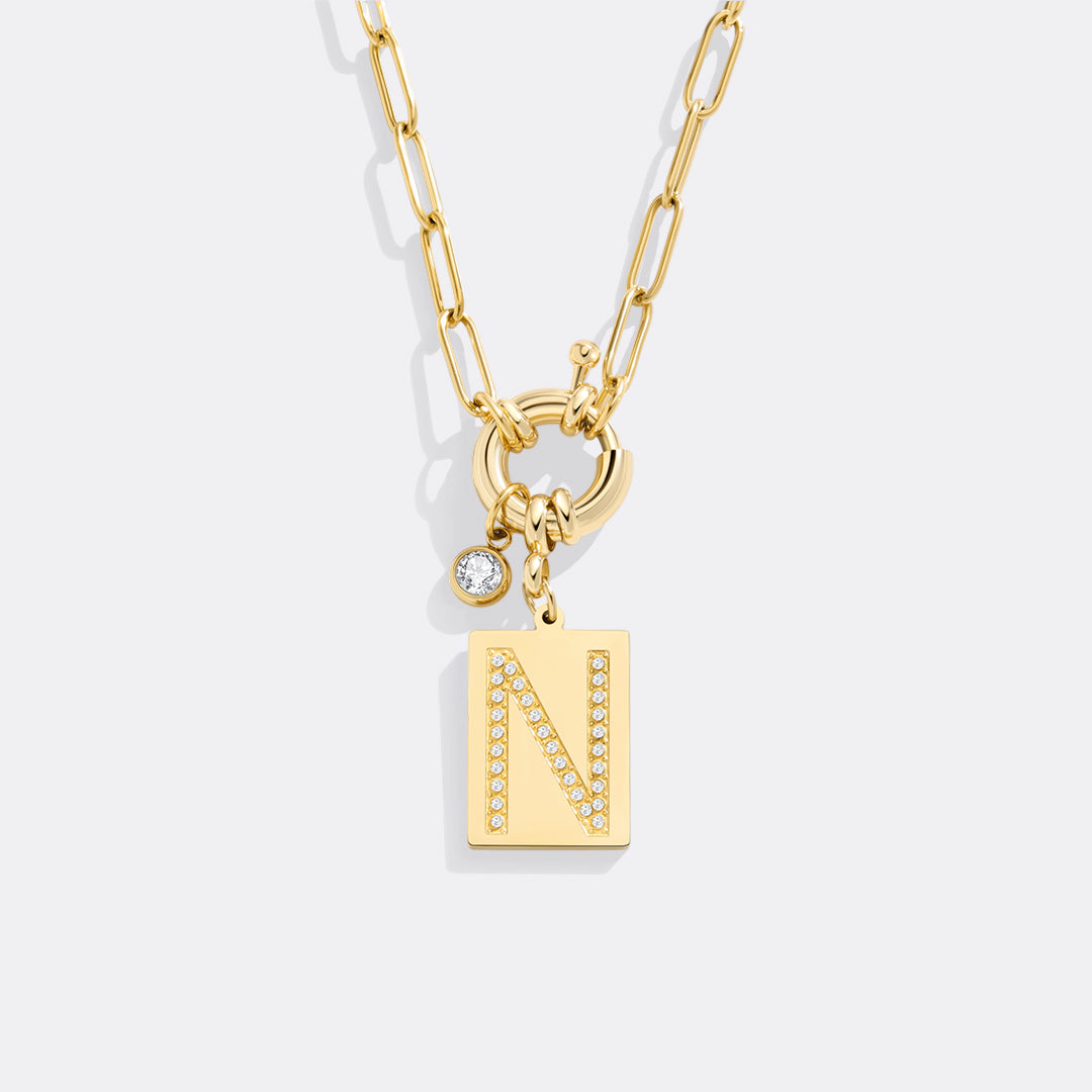 Mint & Lily Pave Initial Pendant Necklace with Paperclip Chain