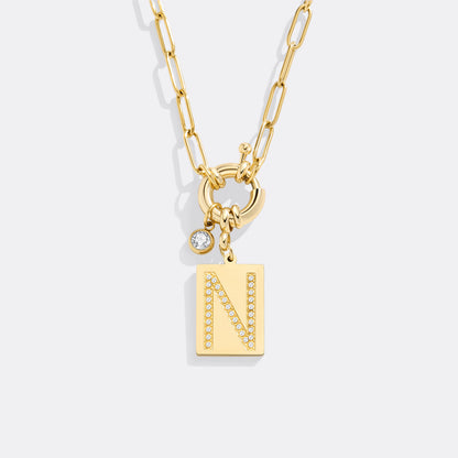 Mint & Lily Pave Initial Pendant Necklace with Paperclip Chain