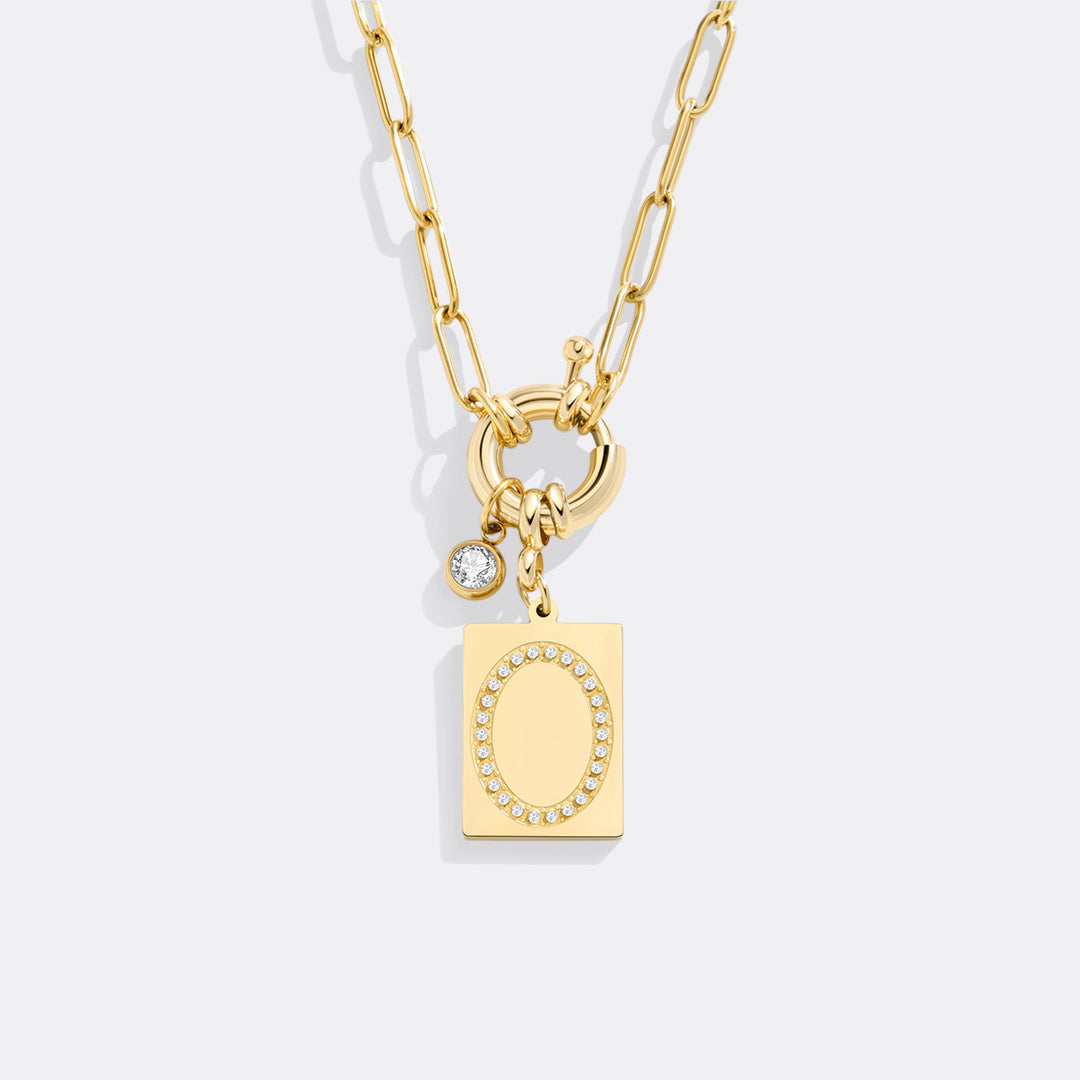 Mint & Lily Pave Initial Pendant Necklace with Paperclip Chain