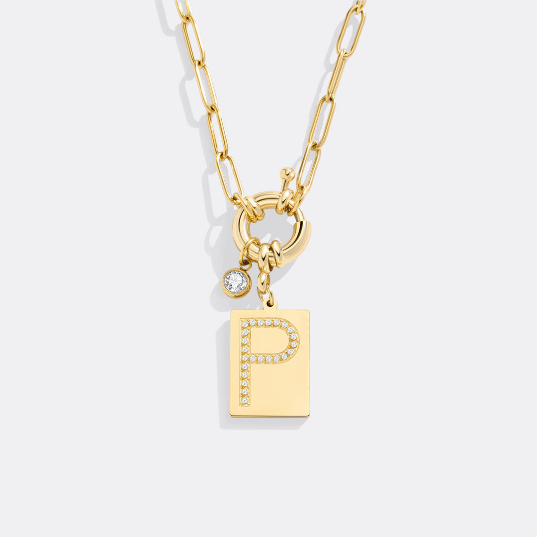 Mint & Lily Pave Initial Pendant Necklace with Paperclip Chain