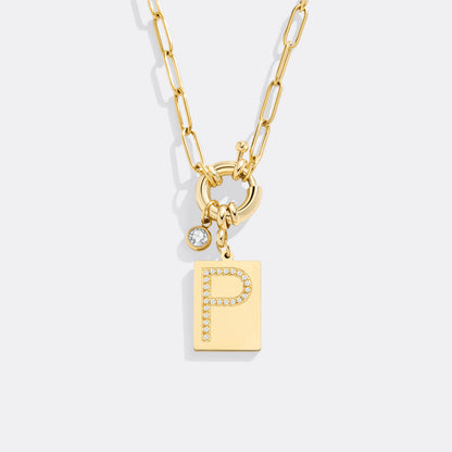 Mint & Lily Pave Initial Pendant Necklace with Paperclip Chain