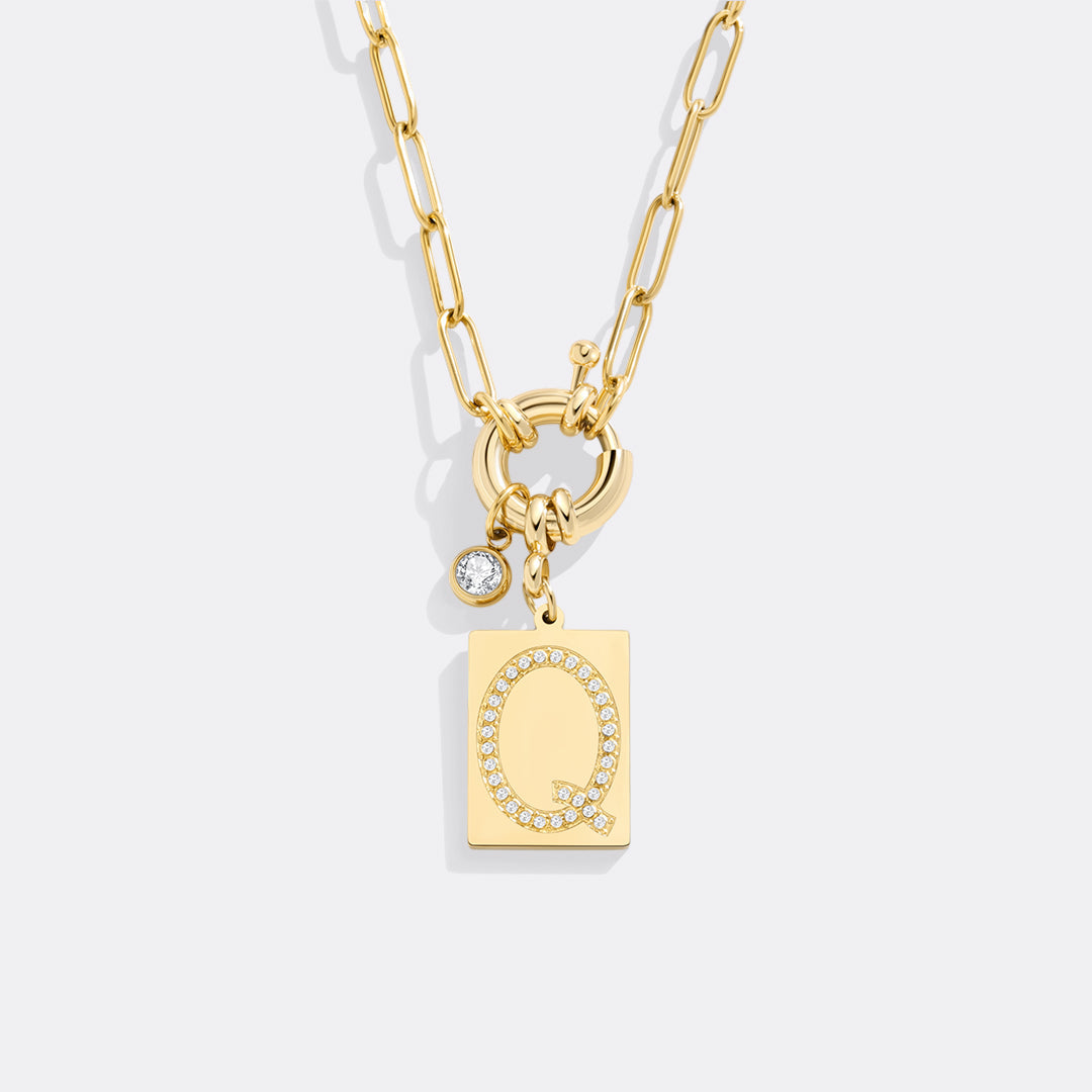 Mint & Lily Pave Initial Pendant Necklace with Paperclip Chain