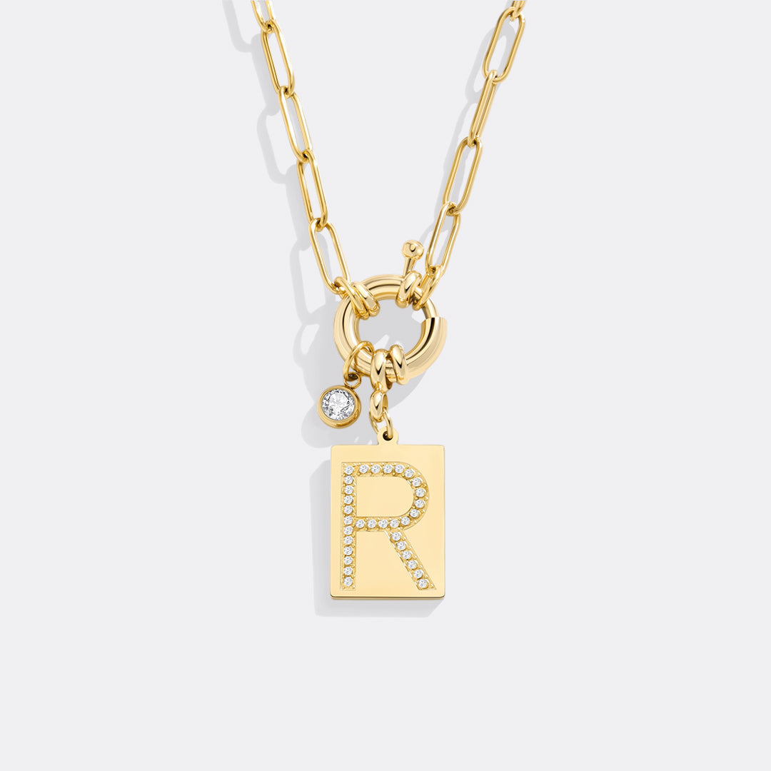 Mint & Lily Pave Initial Pendant Necklace with Paperclip Chain