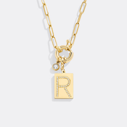 Mint & Lily Pave Initial Pendant Necklace with Paperclip Chain