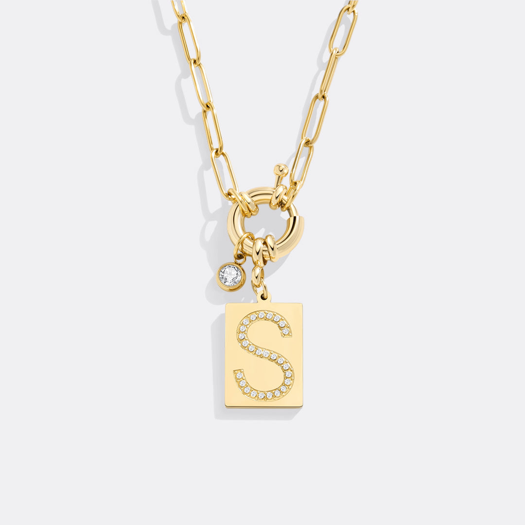Mint & Lily Pave Initial Pendant Necklace with Paperclip Chain