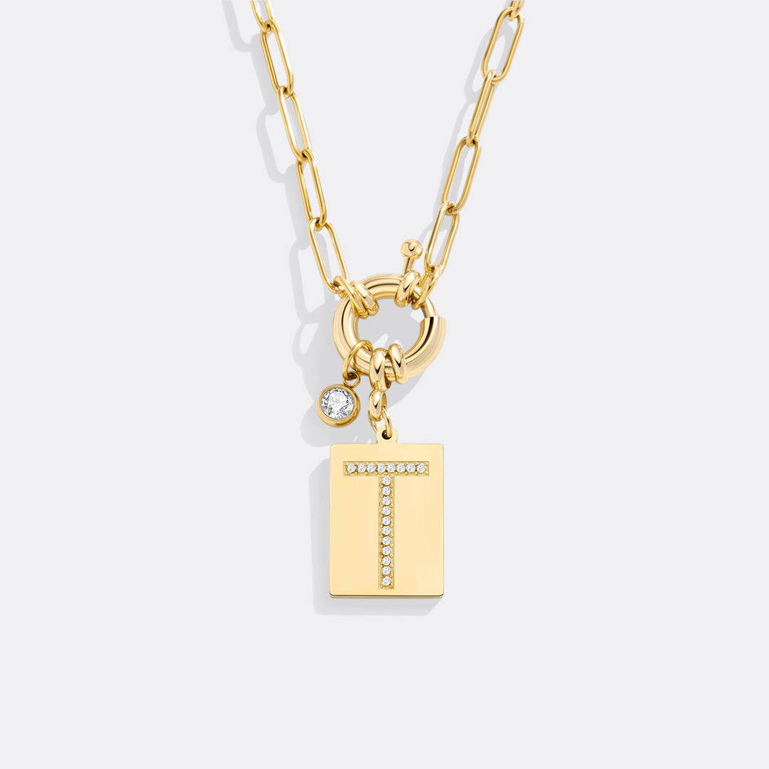 Mint & Lily Pave Initial Pendant Necklace with Paperclip Chain