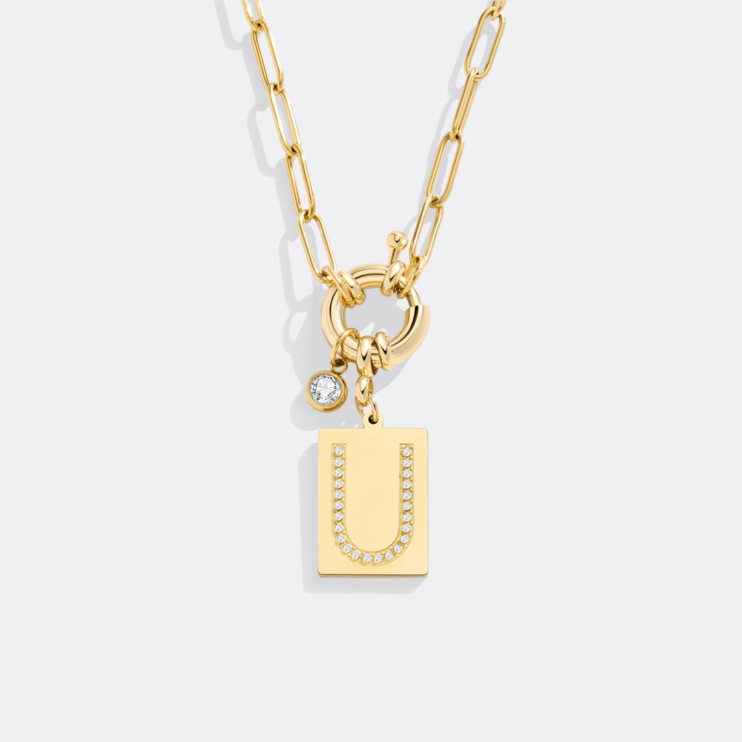 Mint & Lily Pave Initial Pendant Necklace with Paperclip Chain