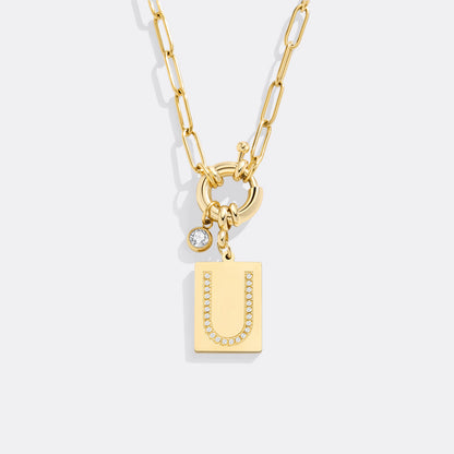 Mint & Lily Pave Initial Pendant Necklace with Paperclip Chain