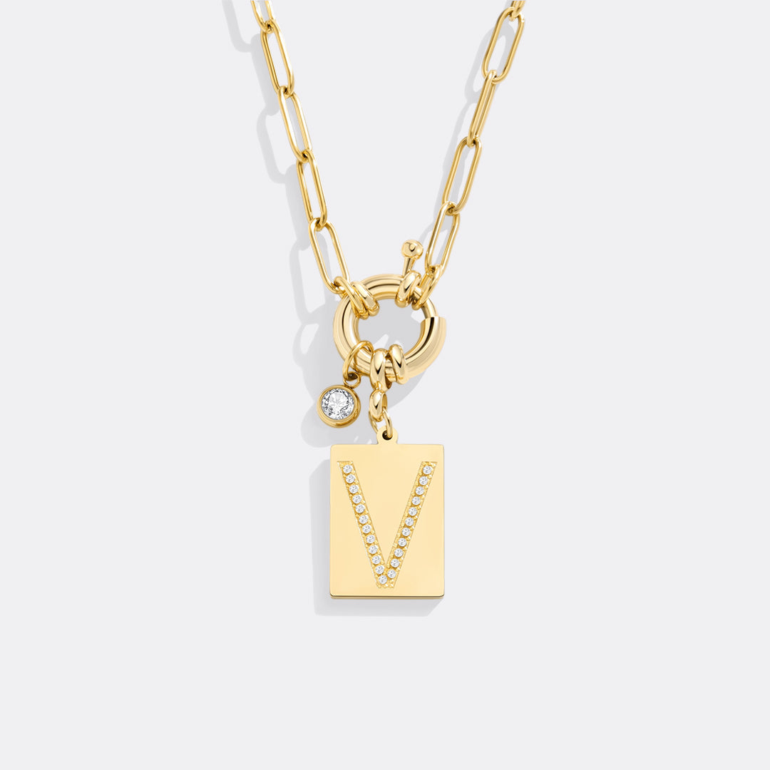 Mint & Lily Pave Initial Pendant Necklace with Paperclip Chain