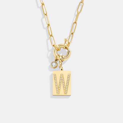Mint & Lily Pave Initial Pendant Necklace with Paperclip Chain
