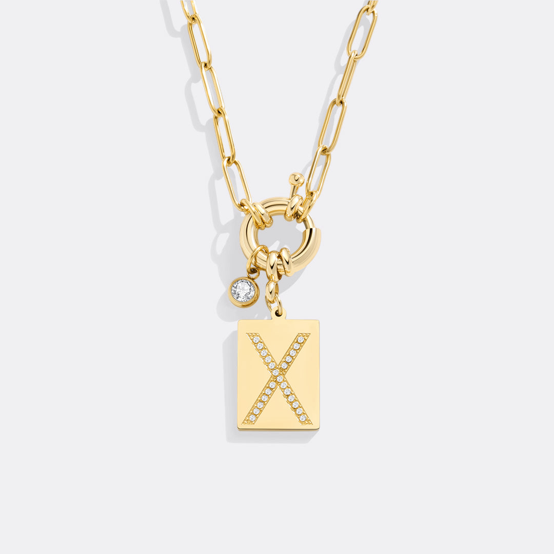 Mint & Lily Pave Initial Pendant Necklace with Paperclip Chain