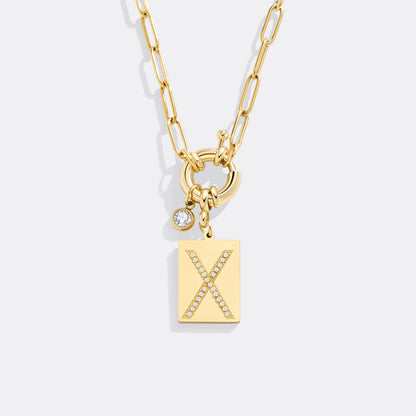 Mint & Lily Pave Initial Pendant Necklace with Paperclip Chain