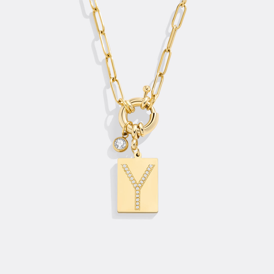 Mint & Lily Pave Initial Pendant Necklace with Paperclip Chain