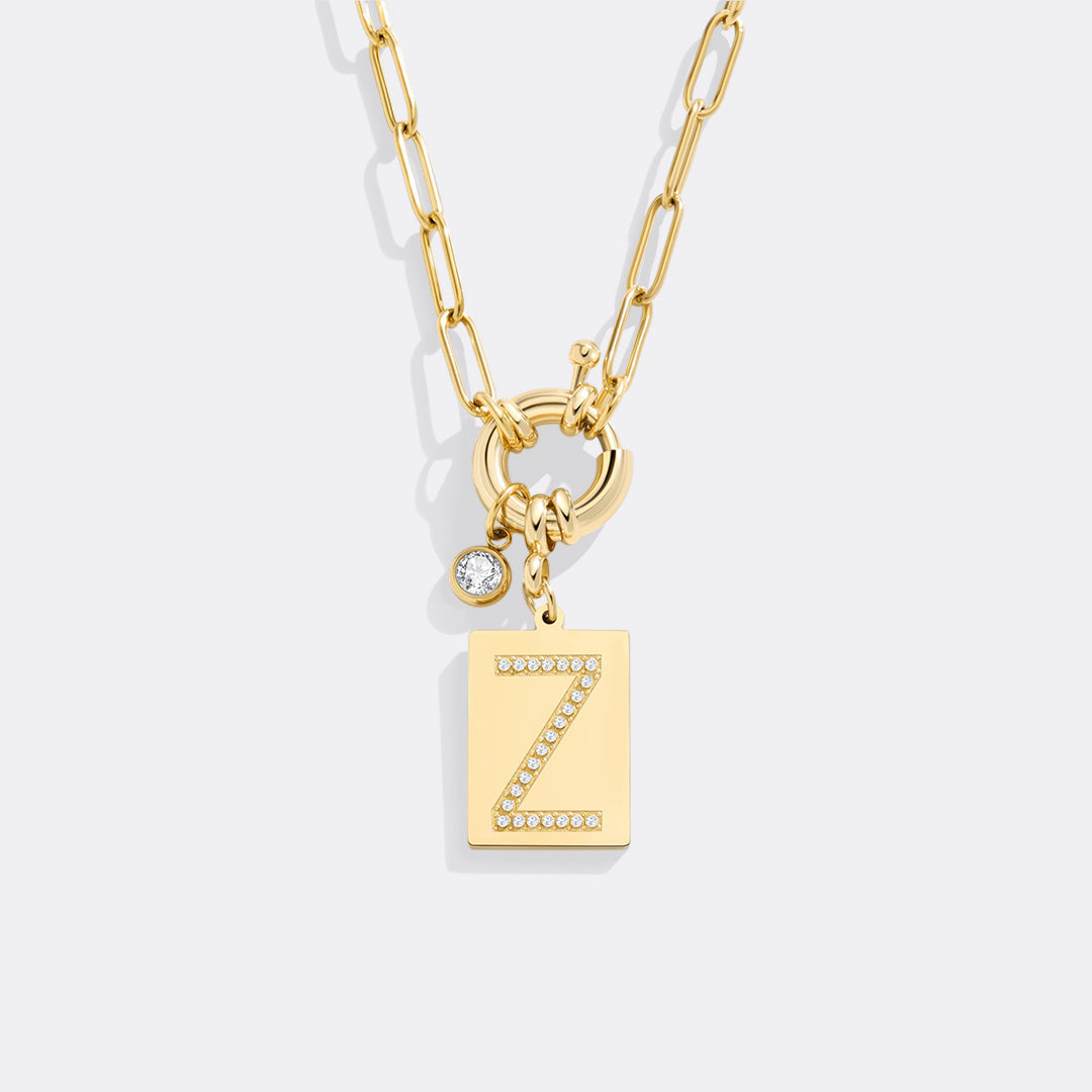 Mint & Lily Pave Initial Pendant Necklace with Paperclip Chain