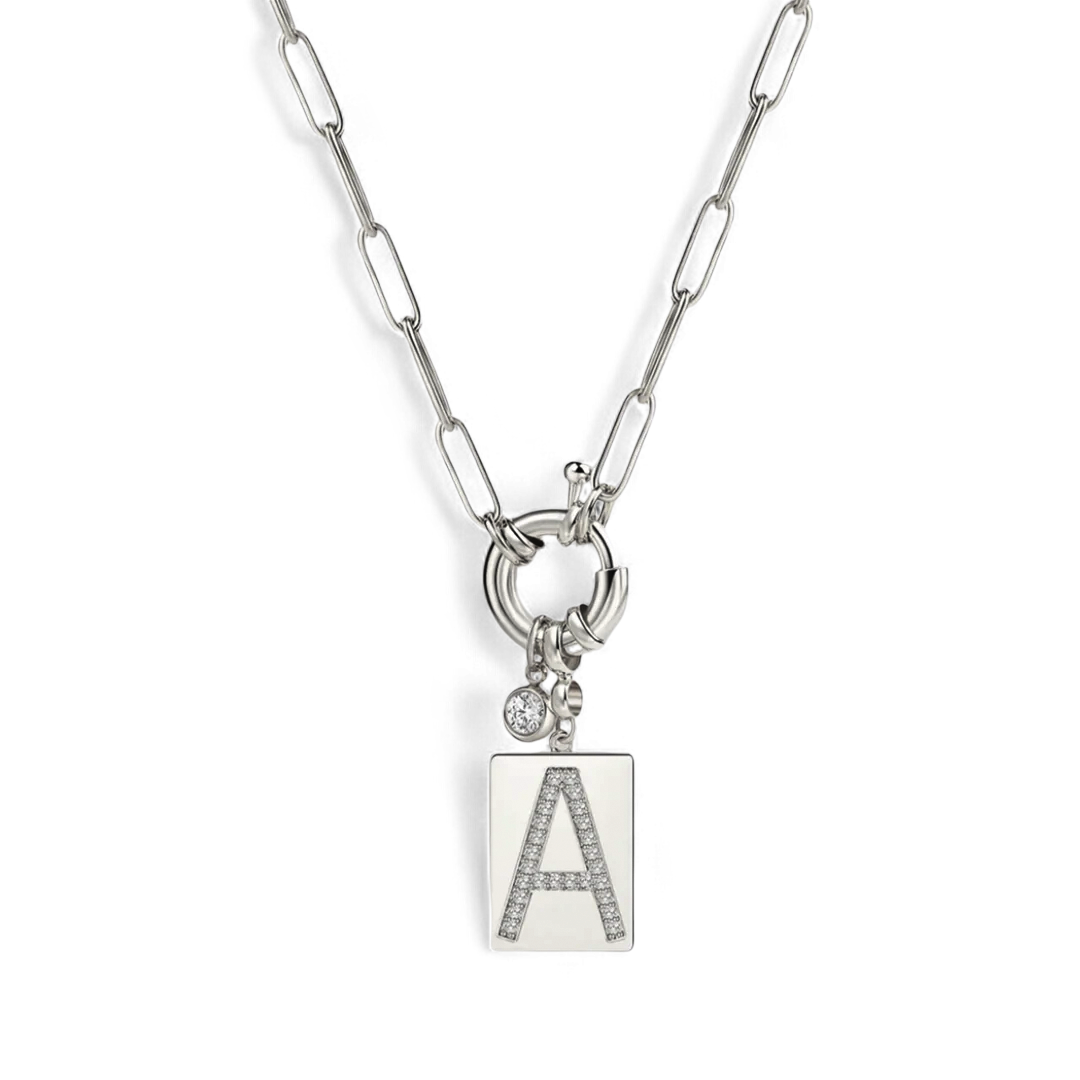 Mint & Lily Pave Initial Pendant Necklace with Paperclip Chain