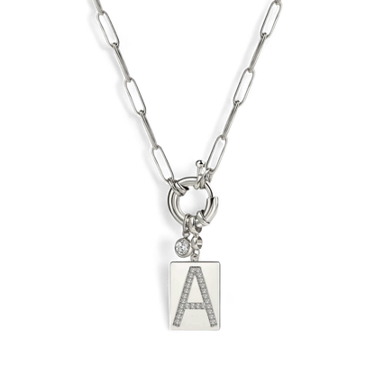 Mint & Lily Pave Initial Pendant Necklace with Paperclip Chain