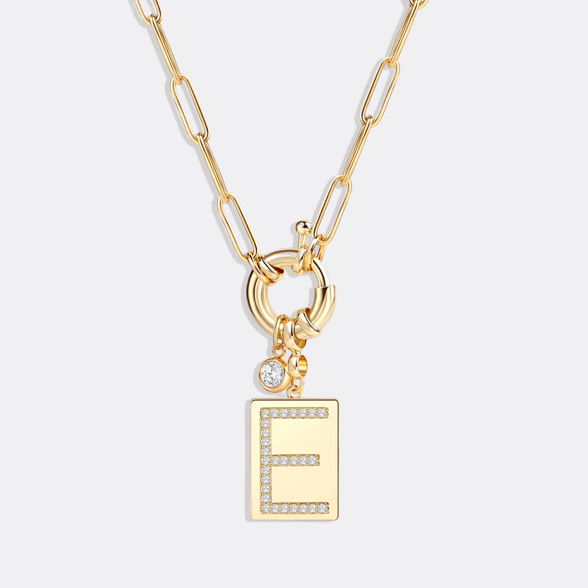 Mint & Lily Pave Initial Pendant Necklace with Paperclip Chain