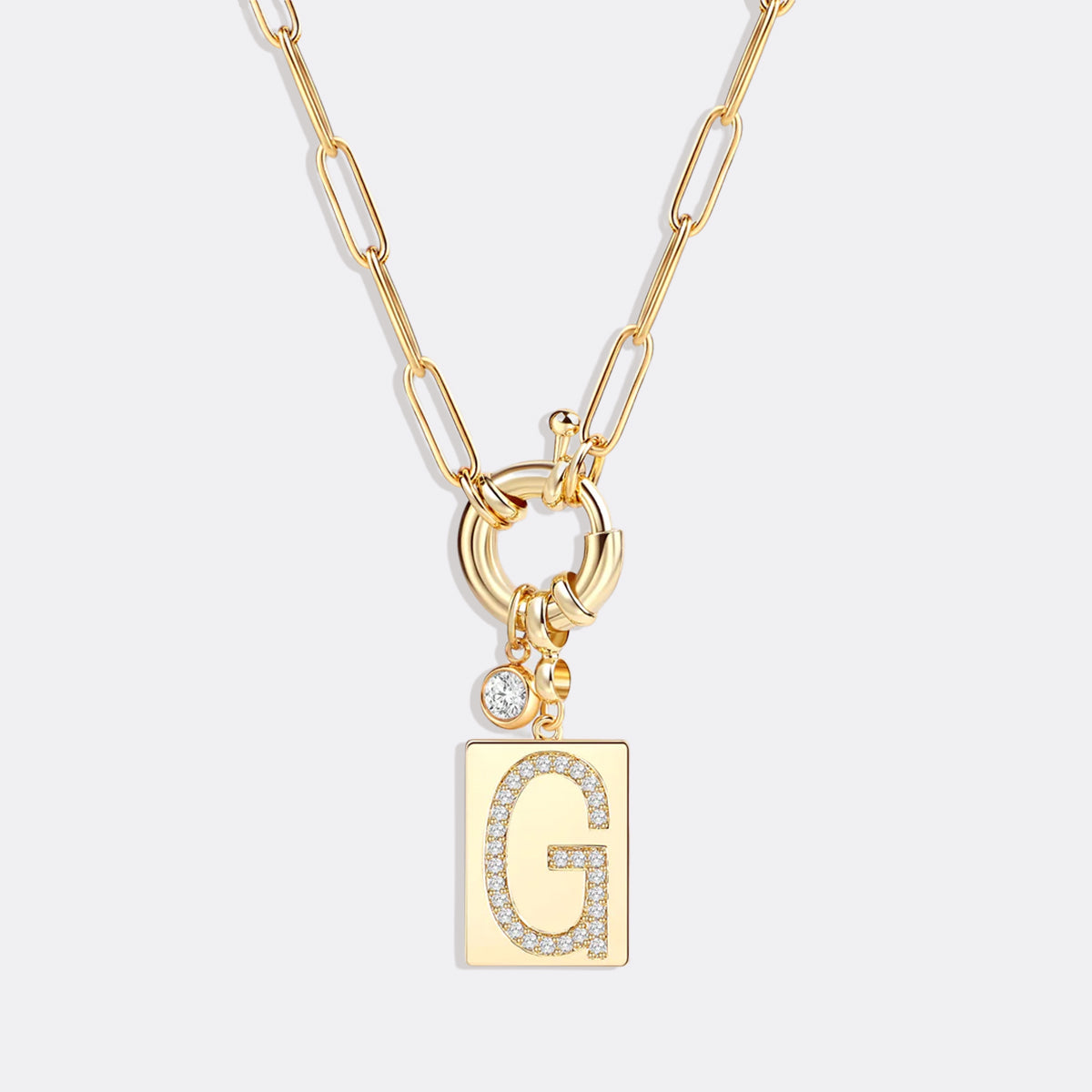 Mint & Lily Pave Initial Pendant Necklace with Paperclip Chain