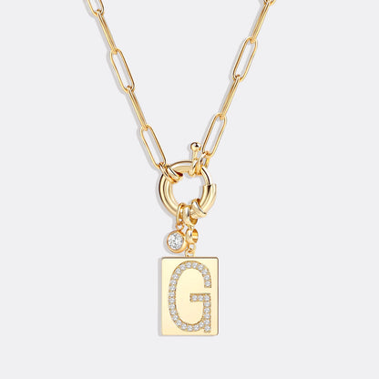 Mint & Lily Pave Initial Pendant Necklace with Paperclip Chain