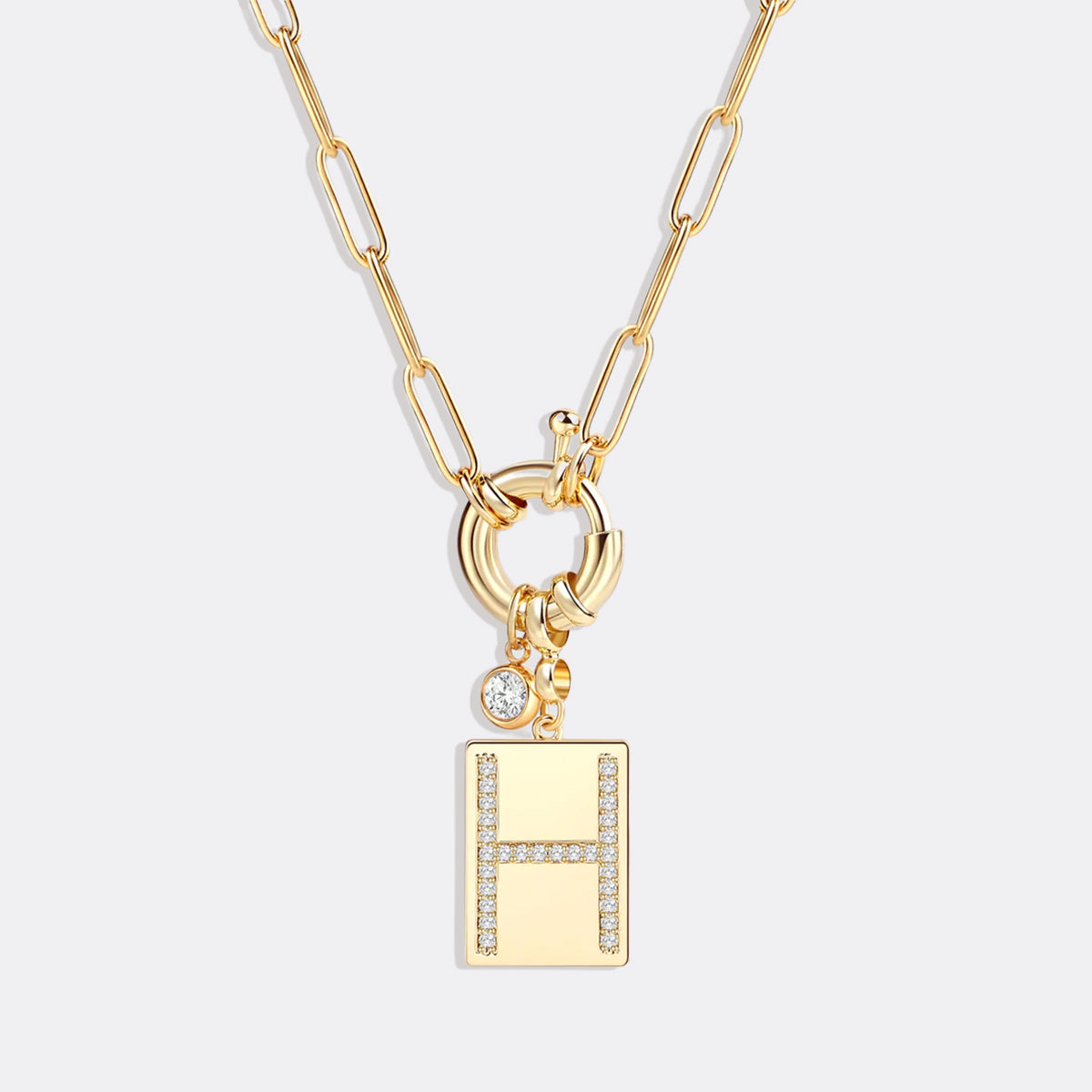 Mint & Lily Pave Initial Pendant Necklace with Paperclip Chain