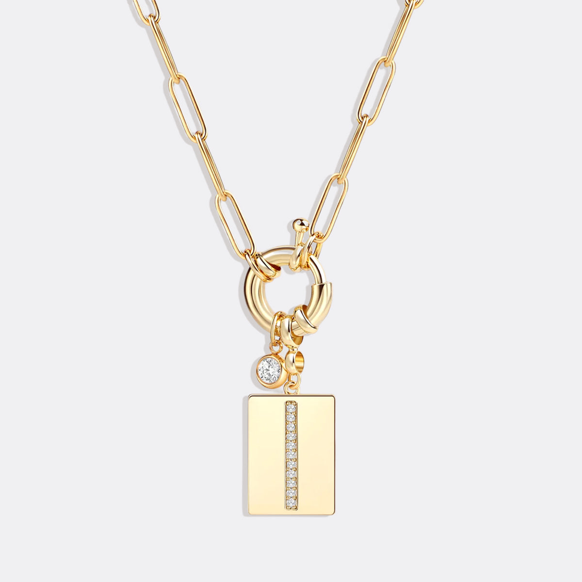Mint & Lily Pave Initial Pendant Necklace with Paperclip Chain